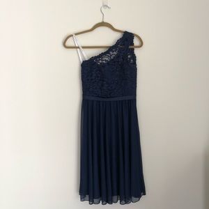 SHORT ONE SHOULDER CORDED LACE DRESS style F15711